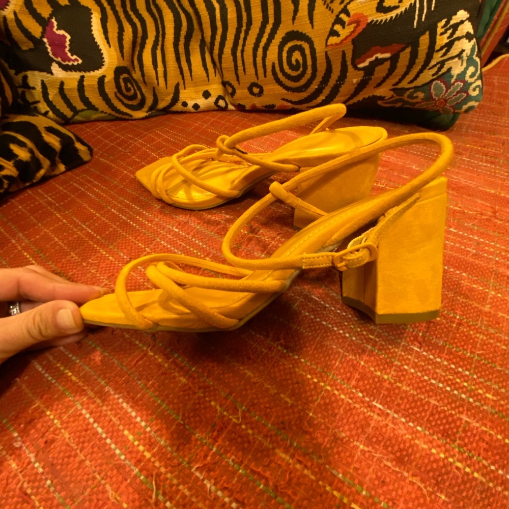 BAMBOO Mustard Strappy Block Heels